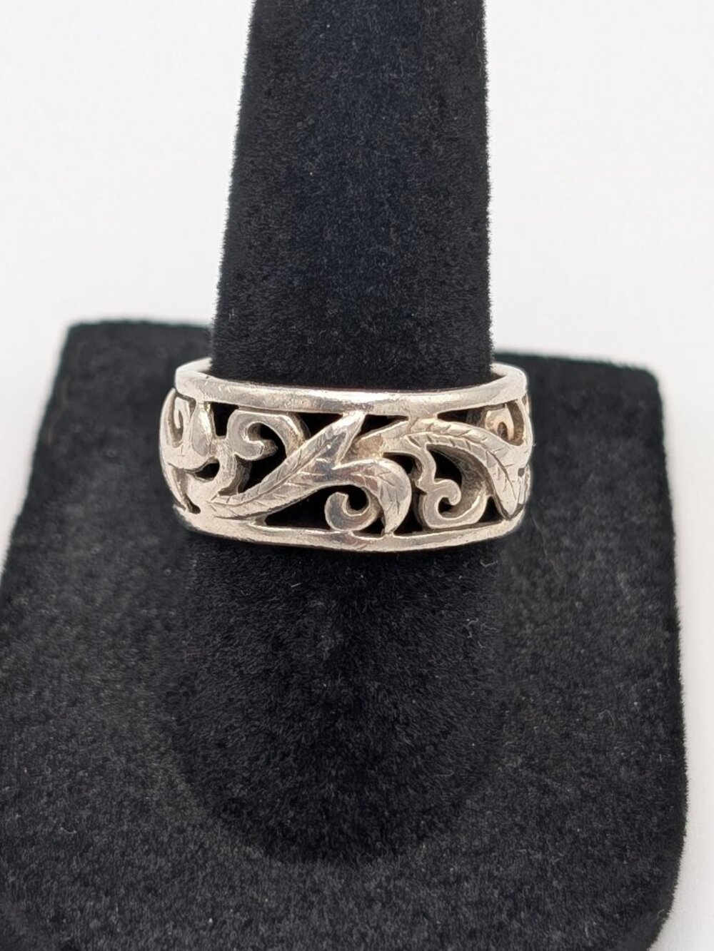 Vintage 925 Sterling Silver Leaf Filigree Band Ring Size 7 NF Cutout